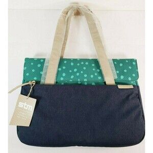 STM Laptop Carrier Shoulder Bag Denim Teal Green Polka Dot Soft Lining